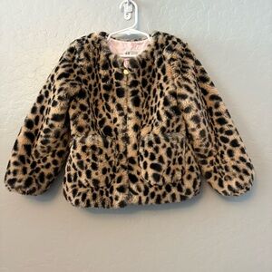 H&M girls faux fur fluffy cheetah leopard animal print jacket size 4-6y